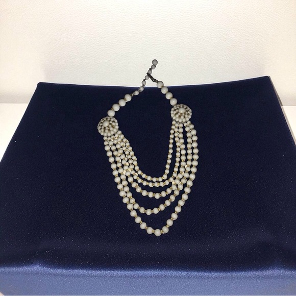 1950 Antique Multi Strand Milk Glass Choker Necklace - Picture 1 of 6